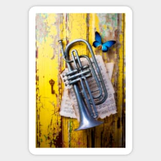 Trumpet And Blue Butterfly Sticker